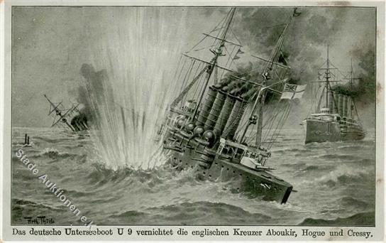 Thiele, Arthur Das Deutsche Unterseeboot U 9 Künstlerkarte 1915 I-II - Thiele, Arthur