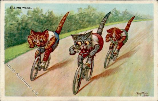 Thiele, Arthur Katzen Personifiziert Fahrrad Künstler-Karte I-II (Marke Entfernt, Stauchung) Cycles Chat - Thiele, Arthur