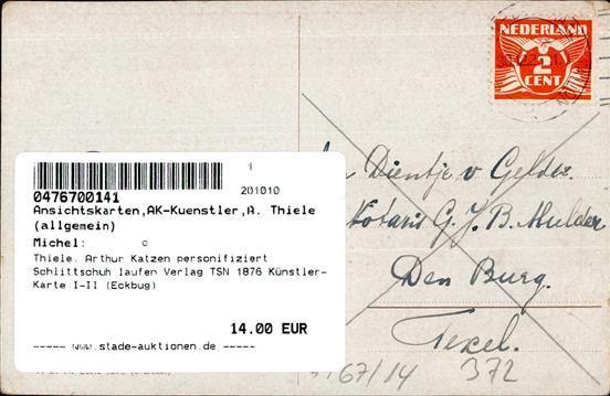 Thiele, Arthur Katzen Personifiziert Schlittschuh Laufen Verlag TSN 1876 Künstler-Karte I-II (Eckbug) Chat - Thiele, Arthur