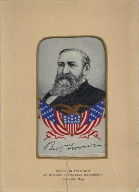 Seide Gewebt Benjamin Harrison US Präsident 1893 I-II (Passepartout Beschädigt) Soie - Zonder Classificatie