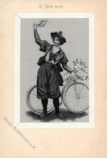 Seide Gewebt Fahrrad Frau Künstler-Karte I-II (Eckbug) Cycles Soie - Zonder Classificatie