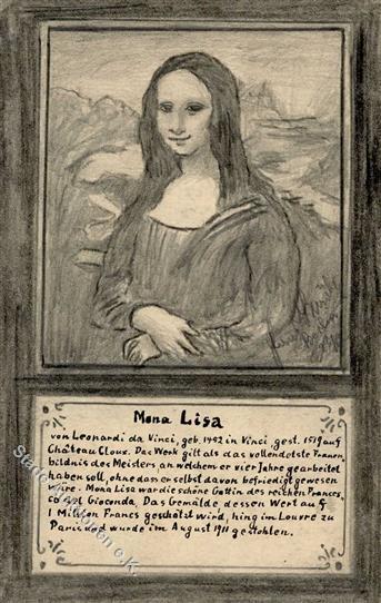 Handgemalt Mona Lisa Künstlerkarte 1912 I-II Peint à La Main - Zonder Classificatie