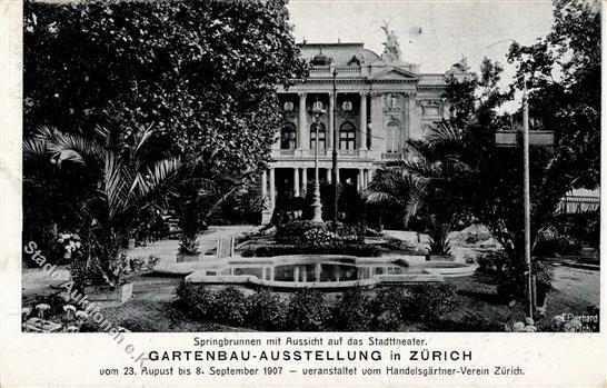 Gartenbauausstellung Zürich (8000) Schweiz Springbrunnen Stadttheater 1907 I-II - Esposizioni