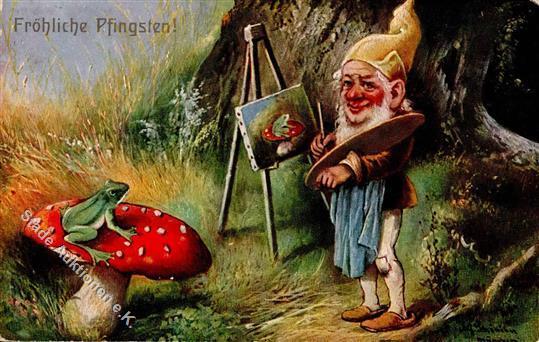 Schönian, A. Zwerge Pilz Frosch TSN-Verlag 542 Künstlerkarte I-II Lutin Grenouille - Märchen, Sagen & Legenden