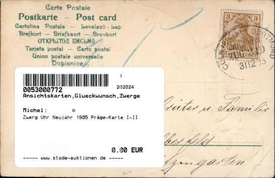 Zwerg Uhr Neujahr 1905 Präge-Karte I-II Bonne Annee Lutin - Fiabe, Racconti Popolari & Leggende