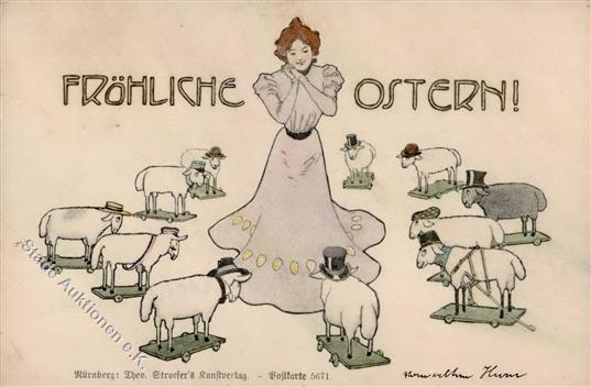 Ostern Frau Schafe Personifiziert TSN-Verlag 5671 Künstlerkarte 1900 I-II Paques - Pasen