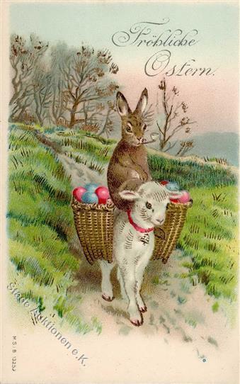 Ostern Schaf Hasen Präge-Karte I-II Paques - Pasen