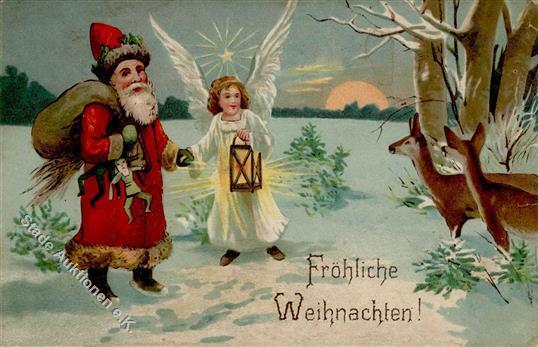 Weihnachtsmann Engel Puppe  Prägedruck I-II Pere Noel Ange - Kerstman