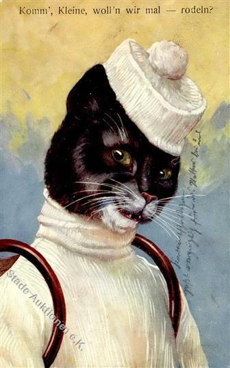 Katze Personifiziert Künstler-Karte 1910 I-II (abgestoßen) Chat - Gatti