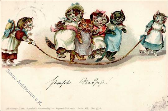 Katze Personifiziert TSN-Verlag 5516 Künstlerkarte 1898 I-II (fleckig) Chat - Katten