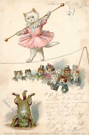 Katze Personifiziert Zirkus TSN-Verlag Künstlerkarte 1899 I-II (fleckig) Chat - Gatti