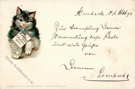 Katze TSN-Verlag 5119 Künstlerkarte 1898 I-II Chat - Katten