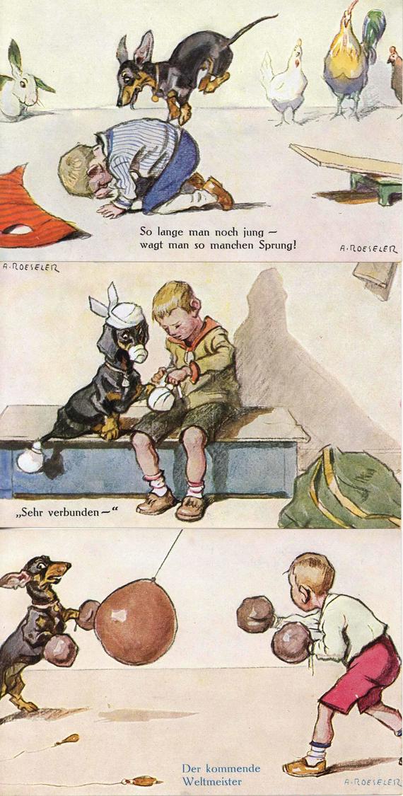 DACKEL Roeseler, A. 9'er Set Pips Und Fips Dackel Kind Je 3x Aus Serie 5003, 5004 U. 5005 Verlag TSN Künstler-Karten I-I - Honden