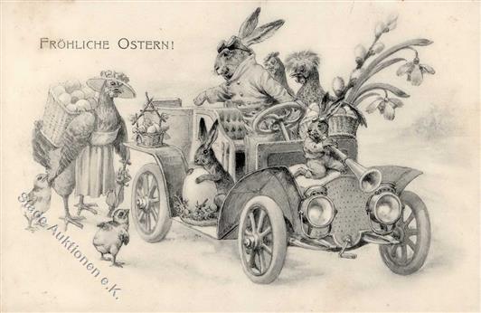 Hase Huhn Personifiziert Auto TSN-Verlag 654 Künstlerkarte 1907 I-II - Altri & Non Classificati