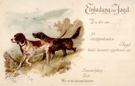 Jagd Einladung Um 1900 Sign. Deiker Litho I-II Chasse - Caccia