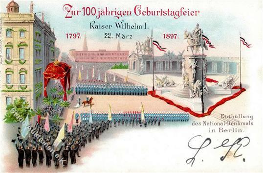 Adel Kaiser Wilhelm I 100 Jährige Geburtstagsfeier Lithographie 1897 I-II - Geschiedenis