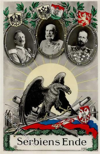 WK I Kaiser Wilhelm II, Franz Joseph U. Zar Ferdinand I Serbiens Ende Foto AK I-II - Guerra 1914-18