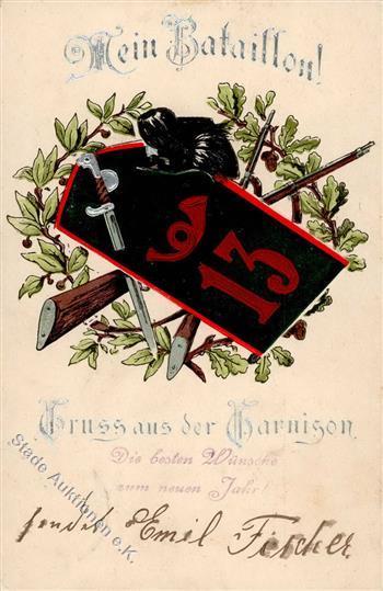 Regiment Dresden (O8000) Nr. 13 Nr. 2. Kgl. Sächs. Jäger Bat. Prägedruck 1908 I-II - Regimenten
