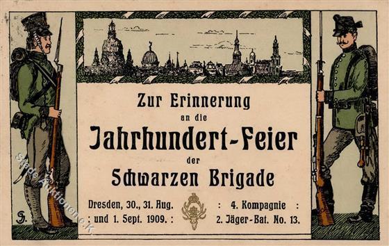 Regiment Dresden (O8000) Schwarze Brigade 4. Komp. 2. Jäger Nat. Nr. 13 1909 I-II (fleckig) - Regimenten