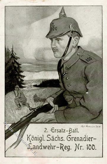 Regiment Nr. 100 2. Ersatz Batl. Königl. Sächs. Grenadier Landwehr Regt. Künstlerkarte 1917 I-II - Reggimenti