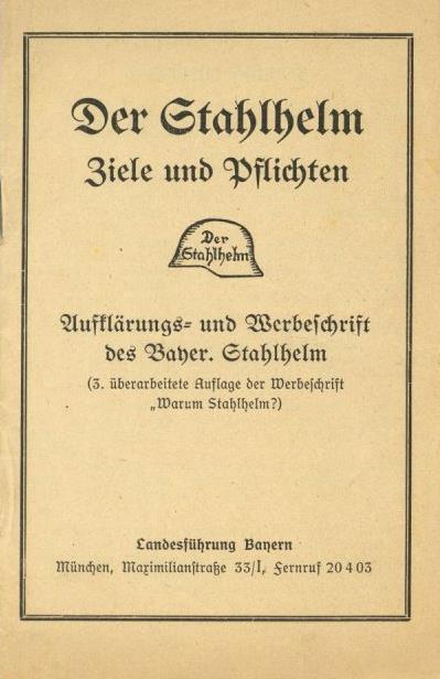 Zwischenkriegszeit Broschüre Der Stahlhelm Ziele Und Pflichten 17 Seiten I-II - Storia