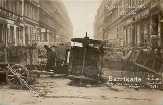 Revolution Straßenkämpe Barrikade Ecke Andreas U. Langestraße Foto AK I-II - Guerra