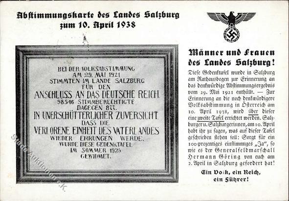 Propaganda WK II Abstimmungskarte Des Landes Salzburg Österreich Ansichtskarte I-II (fleckig) - Oorlog 1939-45