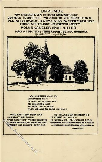 Propaganda WK II Deutsche Turnerschaft Hunsrück Niederwald Denkmal II (beschnitten, Kein AK-Einteilung) - Oorlog 1939-45