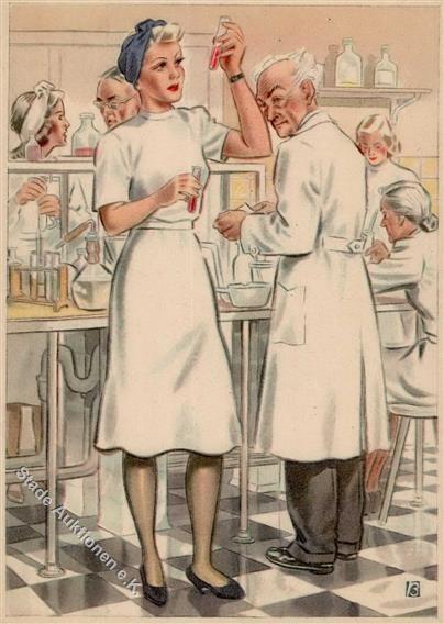 Propaganda WK II Frauen Schaffen Für Euch Die Laborantin Sign. Becker WK II Künstlerkarte I-II Femmes - Oorlog 1939-45