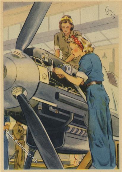 Propaganda WK II Frauen Schaffen Für Euch Im Flugzeugbau Sign. Gagelmann WK II Künstlerkarte I-II Femmes - Guerra 1939-45
