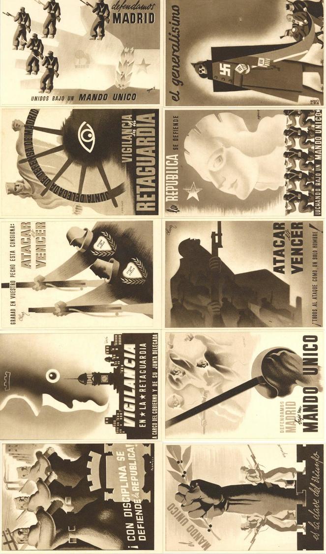 Propaganda WK II Spanien Junta Delegada De Defensa De Madrid 10'er Serie Mit Umschlag Künstler-Karten I - Oorlog 1939-45