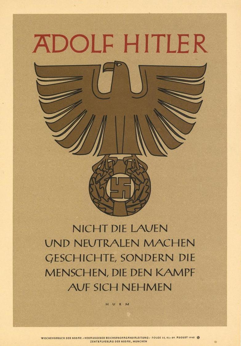 Propaganda WK II Wochenspruch August 1942 Plakat 24 X 35 Cm I-II - Oorlog 1939-45