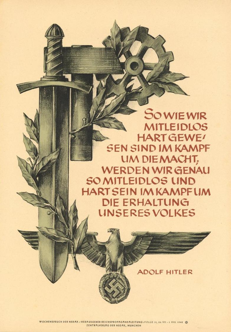 Propaganda WK II Wochenspruch Juli/Aug. 1942 Plakat 24 X 35 Cm I-II - Oorlog 1939-45