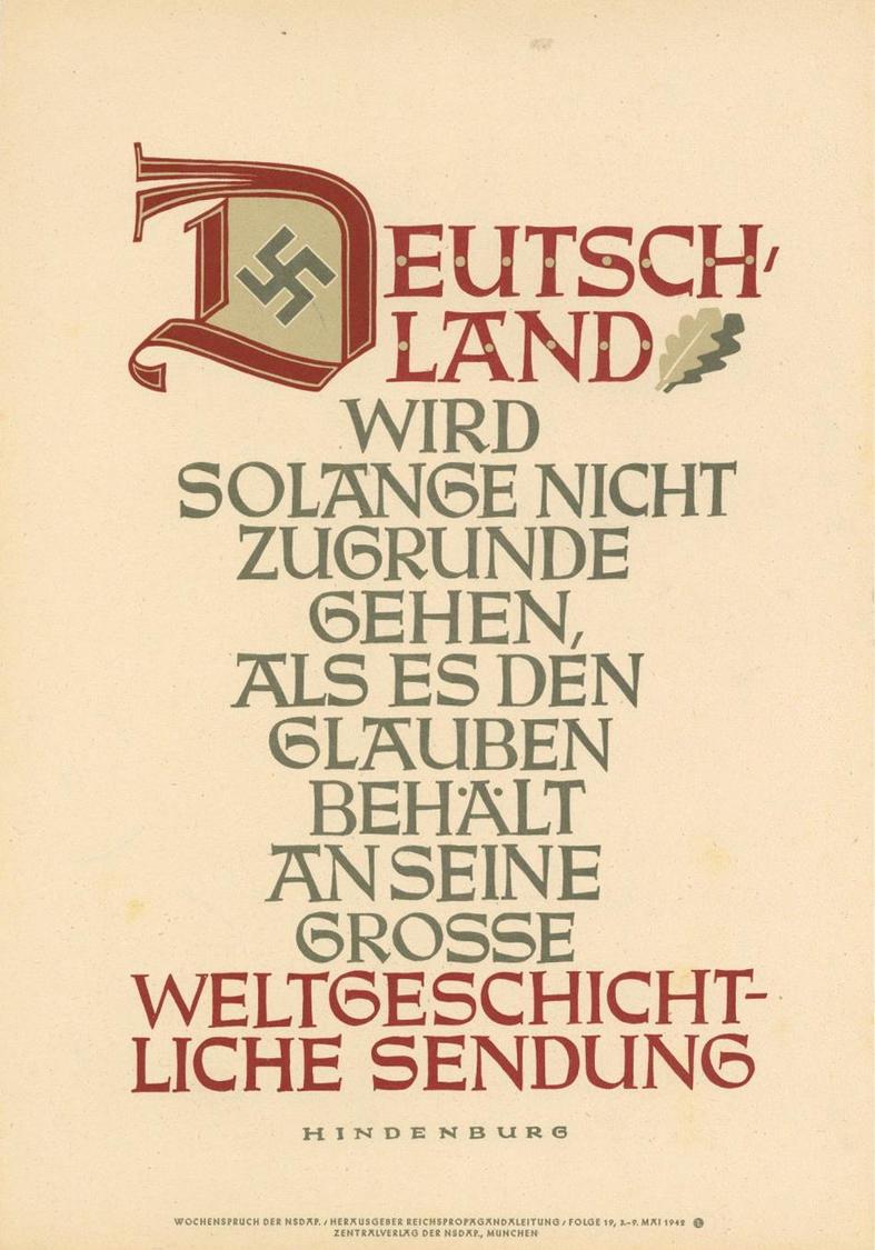 Propaganda WK II Wochenspruch Mai 1942 Plakat 24 X 35 Cm I-II - Oorlog 1939-45