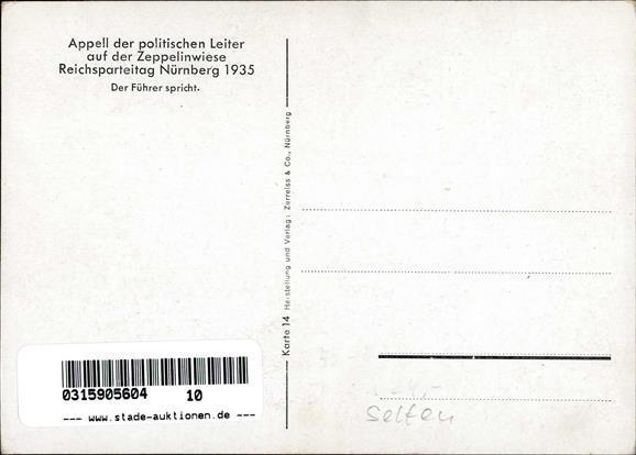 Hitler Nürnberg (8500) WK II Appell Der Politischen Leiter  I-II (fleckig) - Guerra 1939-45