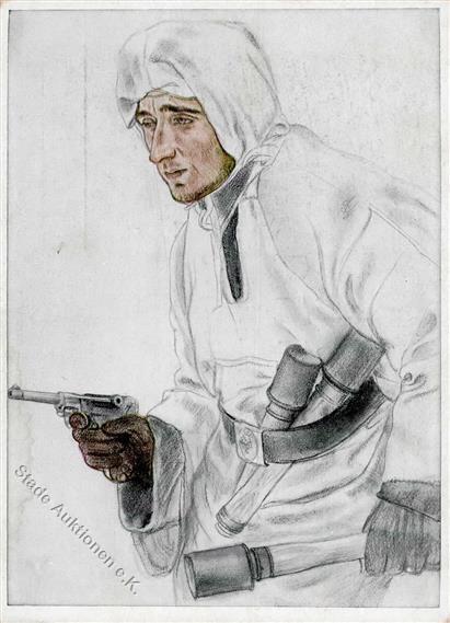 Willrich Nr. P1 R6 Nr. 5 WK II Spähtruppführer Im Schneehemd  Künstlerkarte I-II - Guerra 1939-45