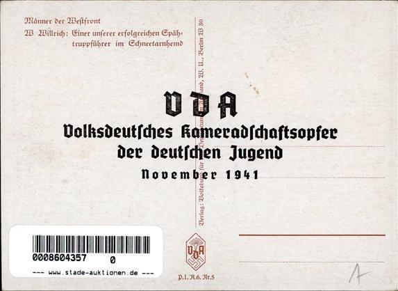 Willrich Nr. P1 R6 Nr. 5 WK II Spähtruppführer Im Schneehemd  Künstlerkarte I-II - Oorlog 1939-45