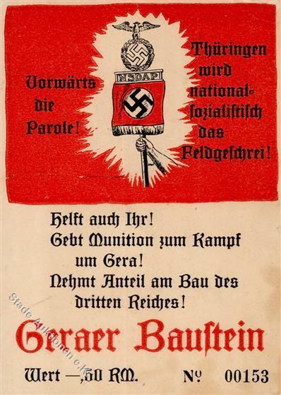 SA-Prop-Ak WK II - NSDAP GERA - Geraer Bausteinkarte (keine Ak) Etwas Fleckig! - Guerra 1939-45