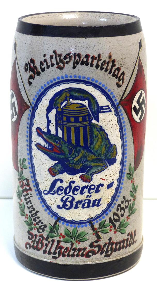 Reichsparteitag Nürnberg (8500) 1933 Bierkrug 1 L. Lederer-Bräu I-II (Gebrauchsspuren) - Oorlog 1939-45