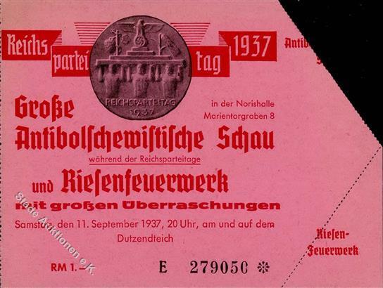 Reichsparteitag Nürnberg (8500) Eintrittskarte Große Antibolschewistische Schau  I-II R!R! - Oorlog 1939-45