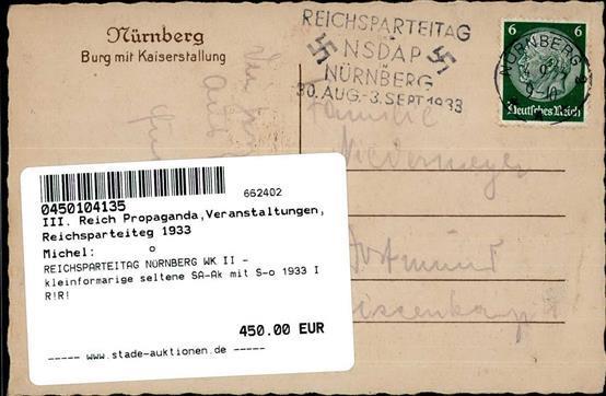 REICHSPARTEITAG NÜRNBERG WK II - Kleinformatige Seltene SA-AK Mit S-o 1933 I R!R! - Guerra 1939-45