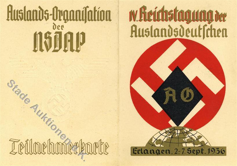 ERLANGEN WK II - Klapp-Teilnehmerkarte -IV. REICHSTAGUNG Der AUSLANDSDEUTSCHEN 1936 I (keine Ak) I - Oorlog 1939-45