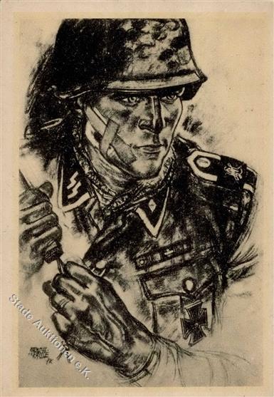 SS WK II Gruppenführer Der Waffen SS Sign. Krause Künstler-Karte I-II - Guerra 1939-45