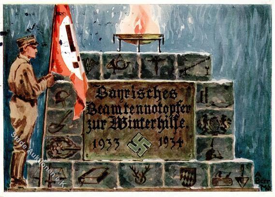 WHW WK II Bayrisches Beamtennotopfer 1933/34 Sign. Berr, A. Künstler-Karte I-II (fleckig) - Oorlog 1939-45