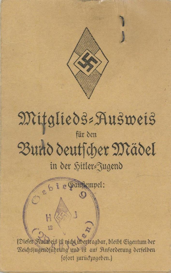 WK II DOKUMENTE - BDM-Ausweis Mit Lichtbild Und Beitragsmarken 1936-39 , I - Oorlog 1939-45