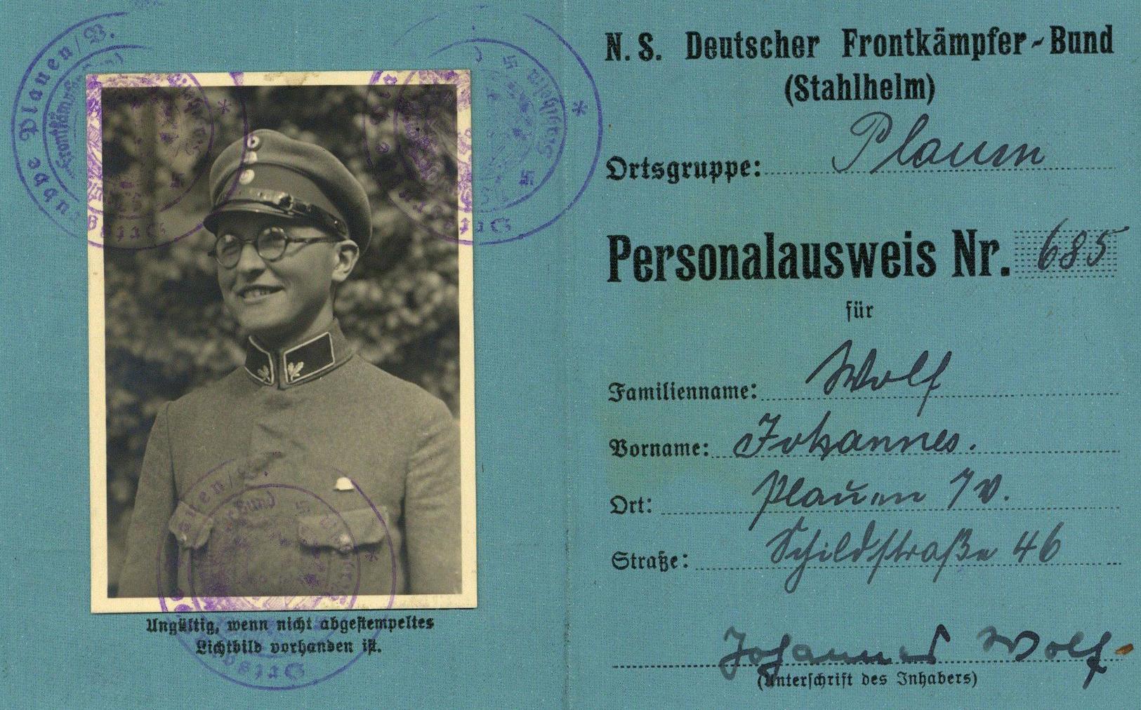 WK II Dokumente NS Deutscher Frontkämpfer Bund Stahlhelm Personalausweis 1935 I-II - Oorlog 1939-45