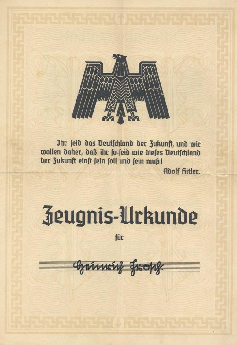 WK II Dokumente Zeugnis Urkunde Knaben Bürgerschule Braunau II - Guerra 1939-45