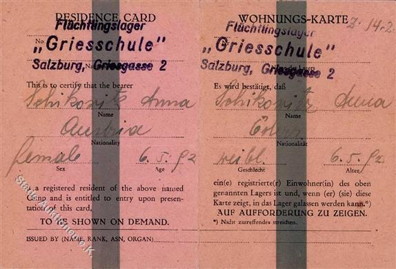 WK II Kriegsende Wohnungs Karte Flüchtlingslager Griesschule Salzburg I-II (Gebrauchsspuren) - Oorlog 1939-45