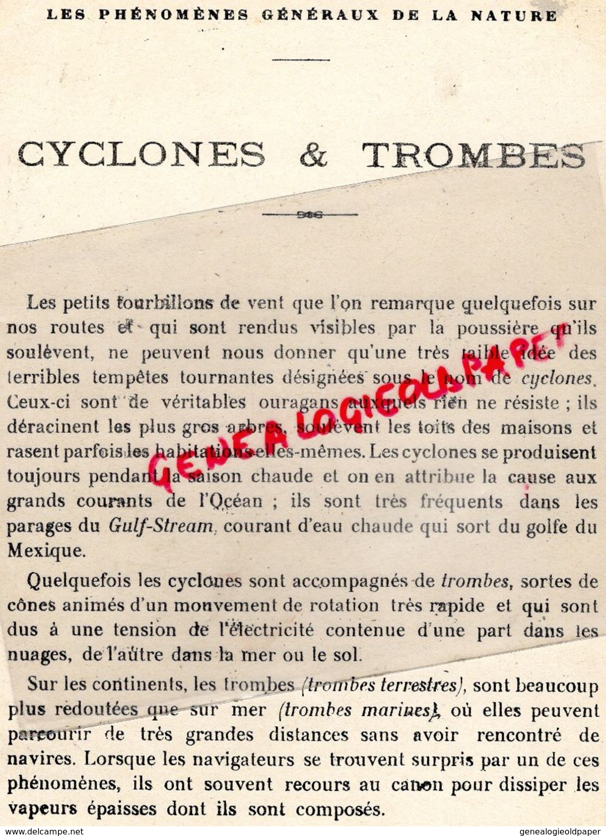 PROTEGE CAHIER- PHENOMENES GENERAUX DE LA NATURE-CYCLONE- TROMBE-TORNADE- GULF STREAM-OURAGAN-GOLFE MEXIQUE-TORNADES - Collections, Lots & Séries