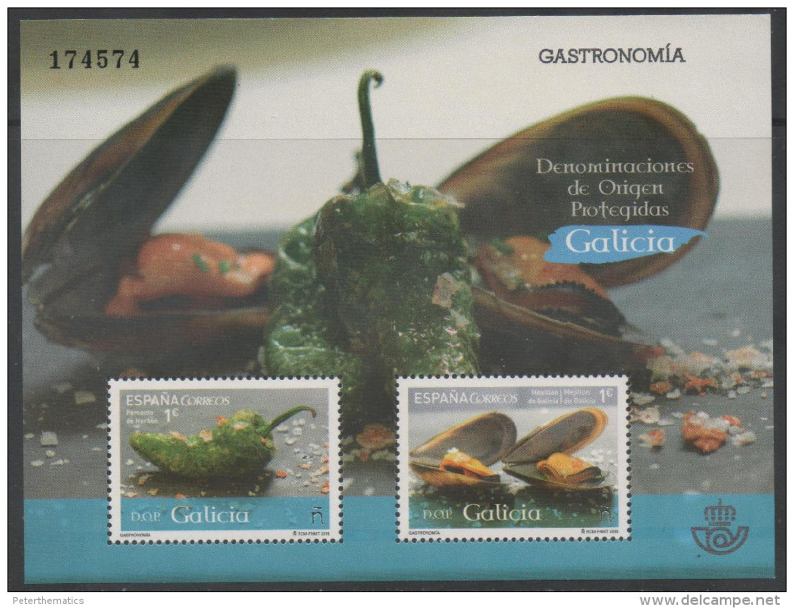 SPAIN, 2015, MNH, FOOD, GALICIAN SPECIALTIES, SEAFOOD, MUSSELS, VEGETABLES, GREEN PEPPERS, S/SHEET - Food